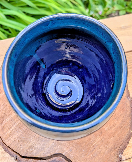 Signed Studio Pottery Vessel | Blue-Green Reduction Glaze Cachepot