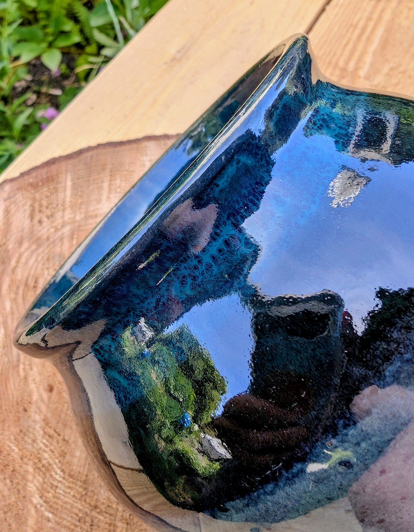 Signed Studio Pottery Vessel | Blue-Green Reduction Glaze Cachepot