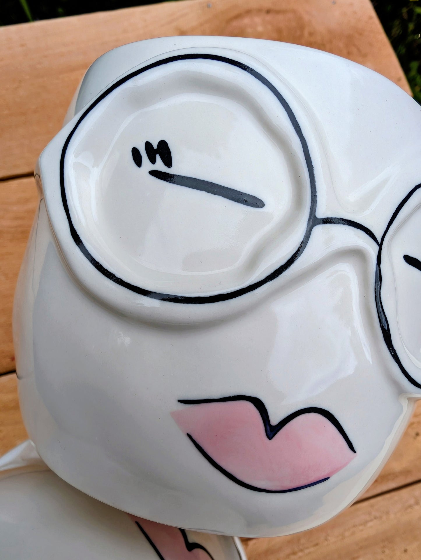 Ladies with Glasses Ceramic Planter Set | Whimsical Face Cachepots