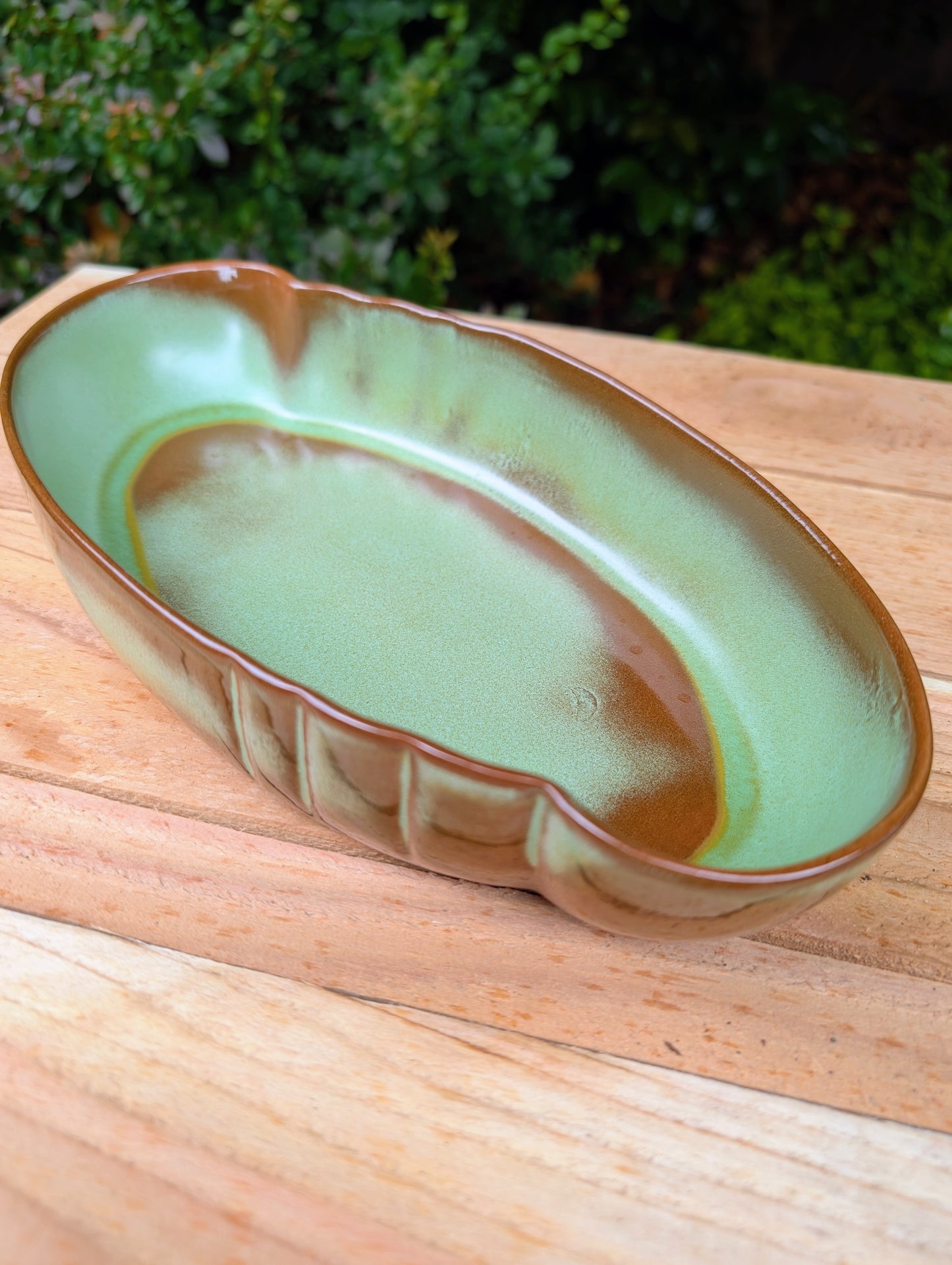 Vintage Frankoma Pottery Bowl #205 | Sage Green Oval Serving Dish
