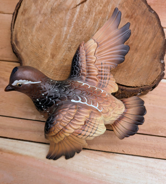 Vintage 1970s Ardco Flying Quail Wall Figurine | Hand Painted Ceramic Bird Decor