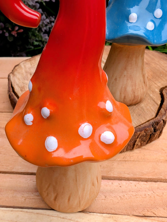 Handcrafted Ceramic Fantasy Mushroom Sculpture | Whimsical Woodland Décor | Blue or Sunset Orange