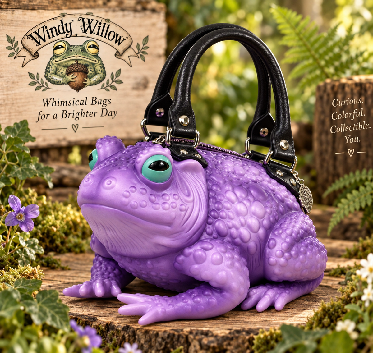 Meet the wonderfully unusual bags from Windy Willow—a collection of whimsical toad and snail handbags designed to bring personality, color, and a little woodland magic to everyday style. Choose your favorite character and make it your own.