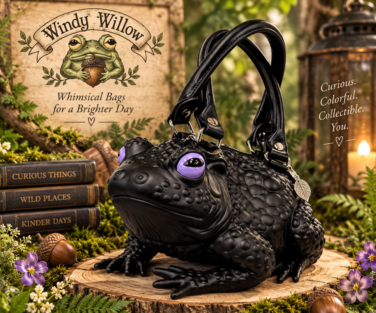 Meet the wonderfully unusual bags from Windy Willow—a collection of whimsical toad and snail handbags designed to bring personality, color, and a little woodland magic to everyday style. Choose your favorite character and make it your own.