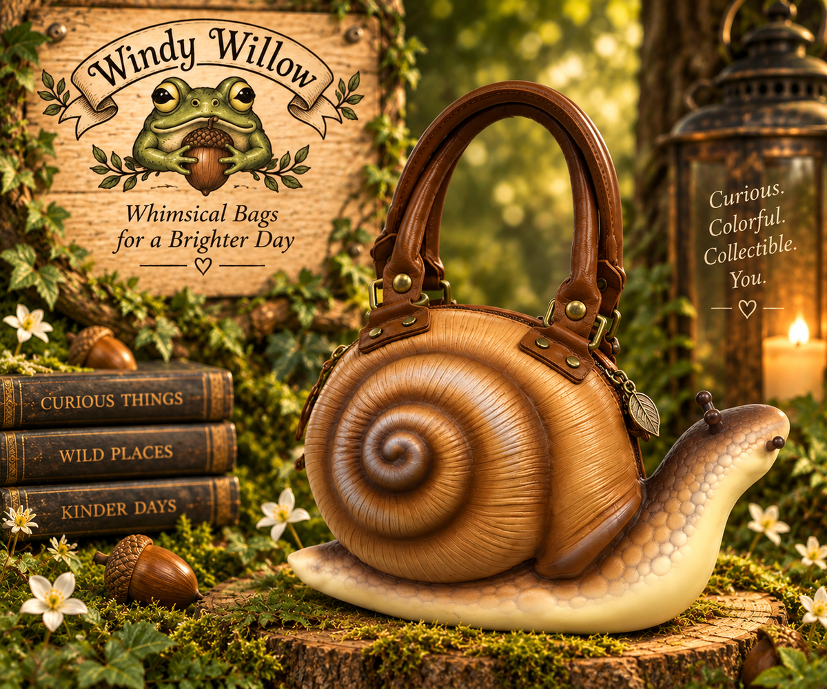 Meet the wonderfully unusual bags from Windy Willow—a collection of whimsical toad and snail handbags designed to bring personality, color, and a little woodland magic to everyday style. Choose your favorite character and make it your own.