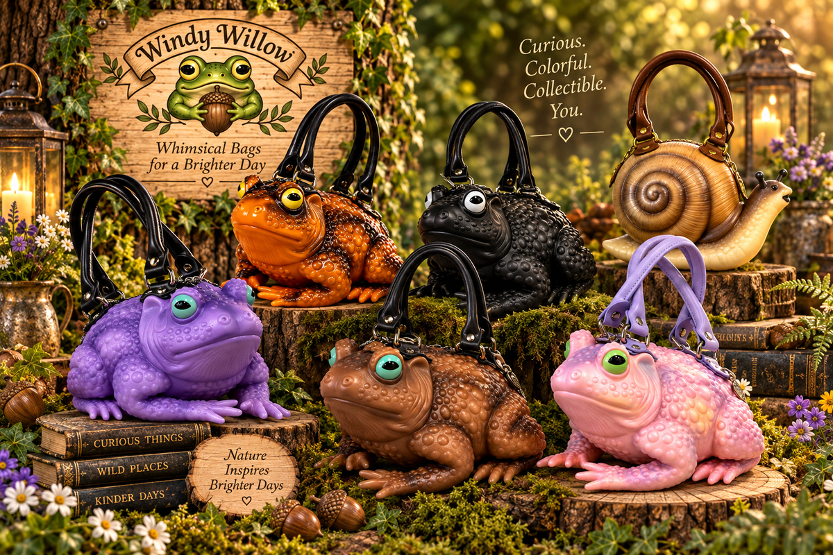 Meet the wonderfully unusual bags from Windy Willow—a collection of whimsical toad and snail handbags designed to bring personality, color, and a little woodland magic to everyday style. Choose your favorite character and make it your own.