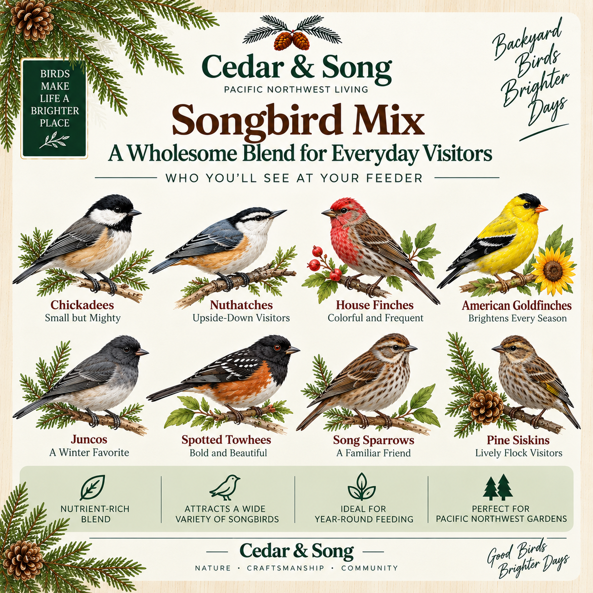 Cedar & Song Songbird Mix – 10 lb Wild Bird Seed Blend