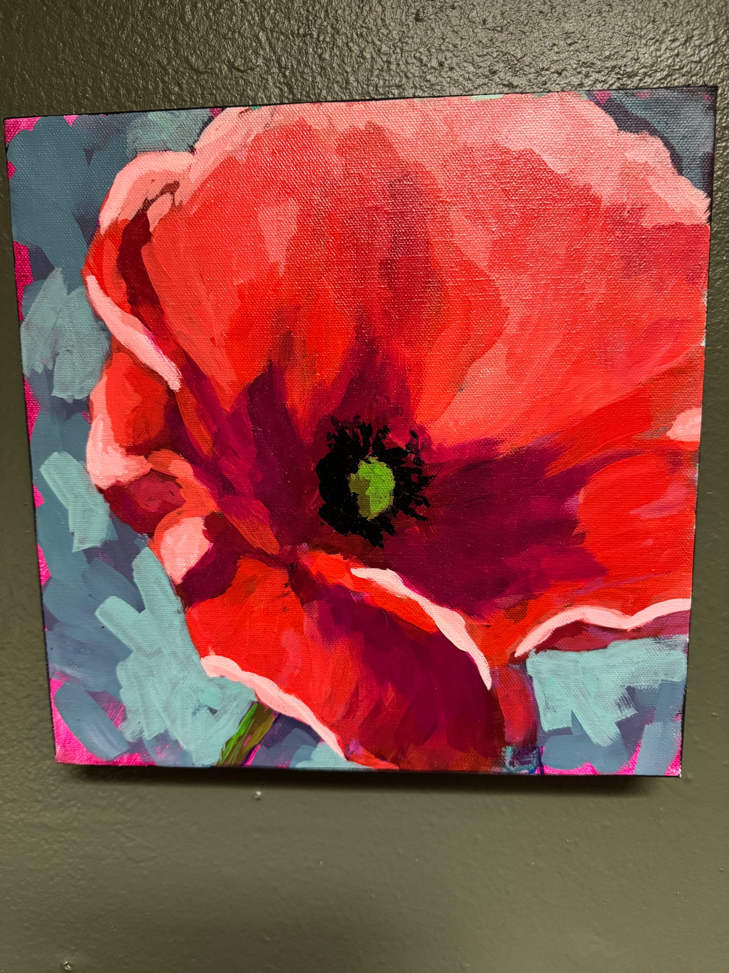 Red Poppy 12" x 12" Canvas | Original Acrylic Painting by Kristy McDonald