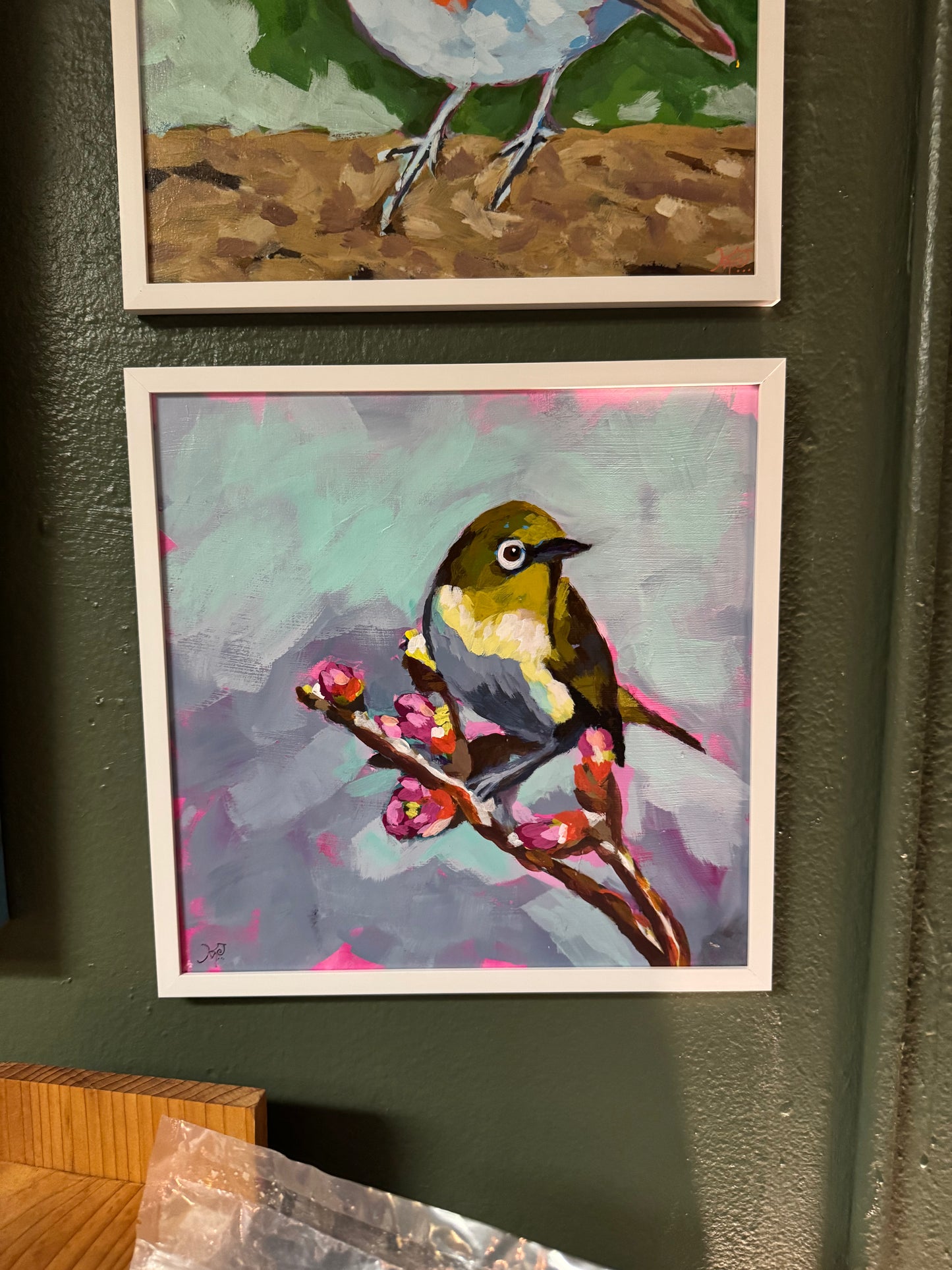 Bird and Flower Buds 12" x 12" Canvas | Original Acrylic Painting by Kristy McDonald