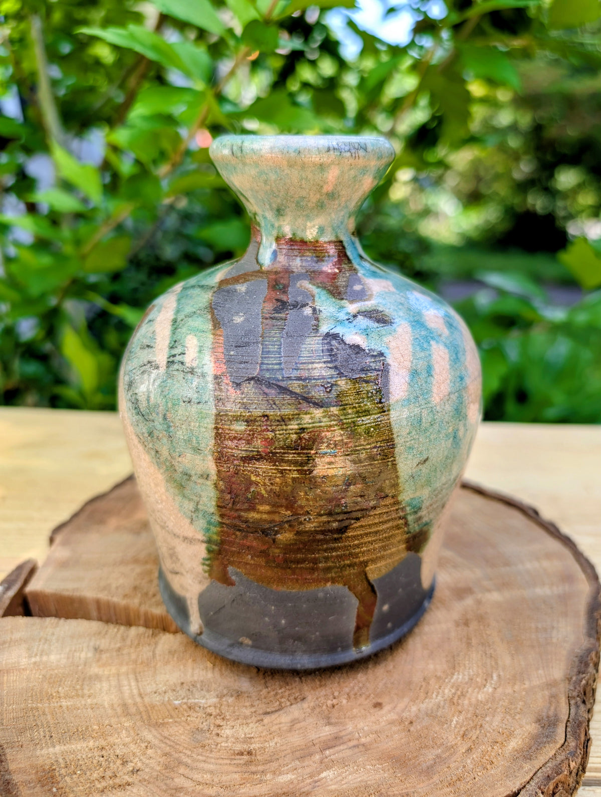 Signed Studio Pottery Bud Vase | Celadon & Earth Glaze Handmade Ceramic Vessel