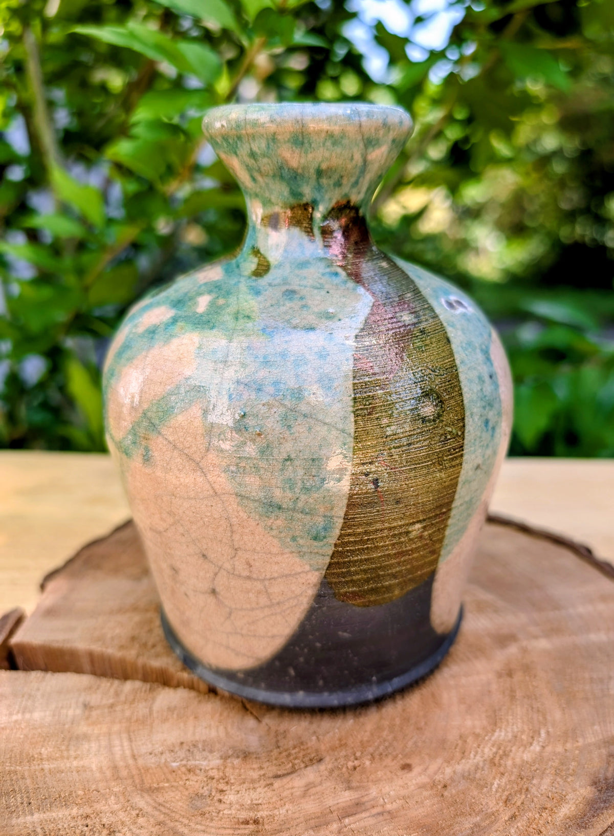 Signed Studio Pottery Bud Vase | Celadon & Earth Glaze Handmade Ceramic Vessel