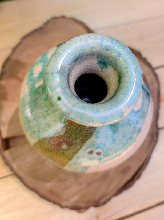 Signed Studio Pottery Bud Vase | Celadon & Earth Glaze Handmade Ceramic Vessel