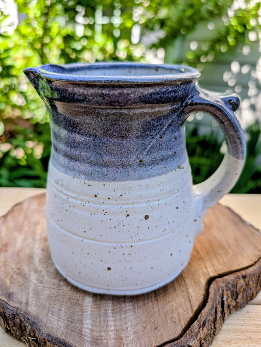 Signed Studio Pottery Pitcher | Blue Gray Speckled Stoneware Creamer Vase