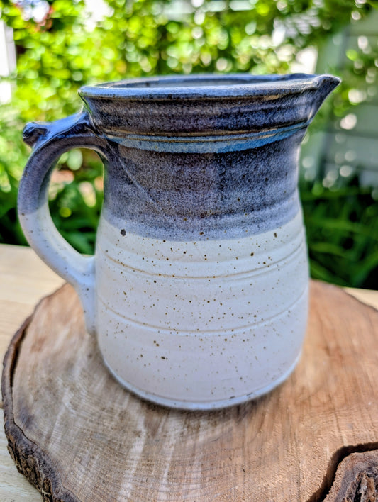 Signed Studio Pottery Pitcher | Blue Gray Speckled Stoneware Creamer Vase