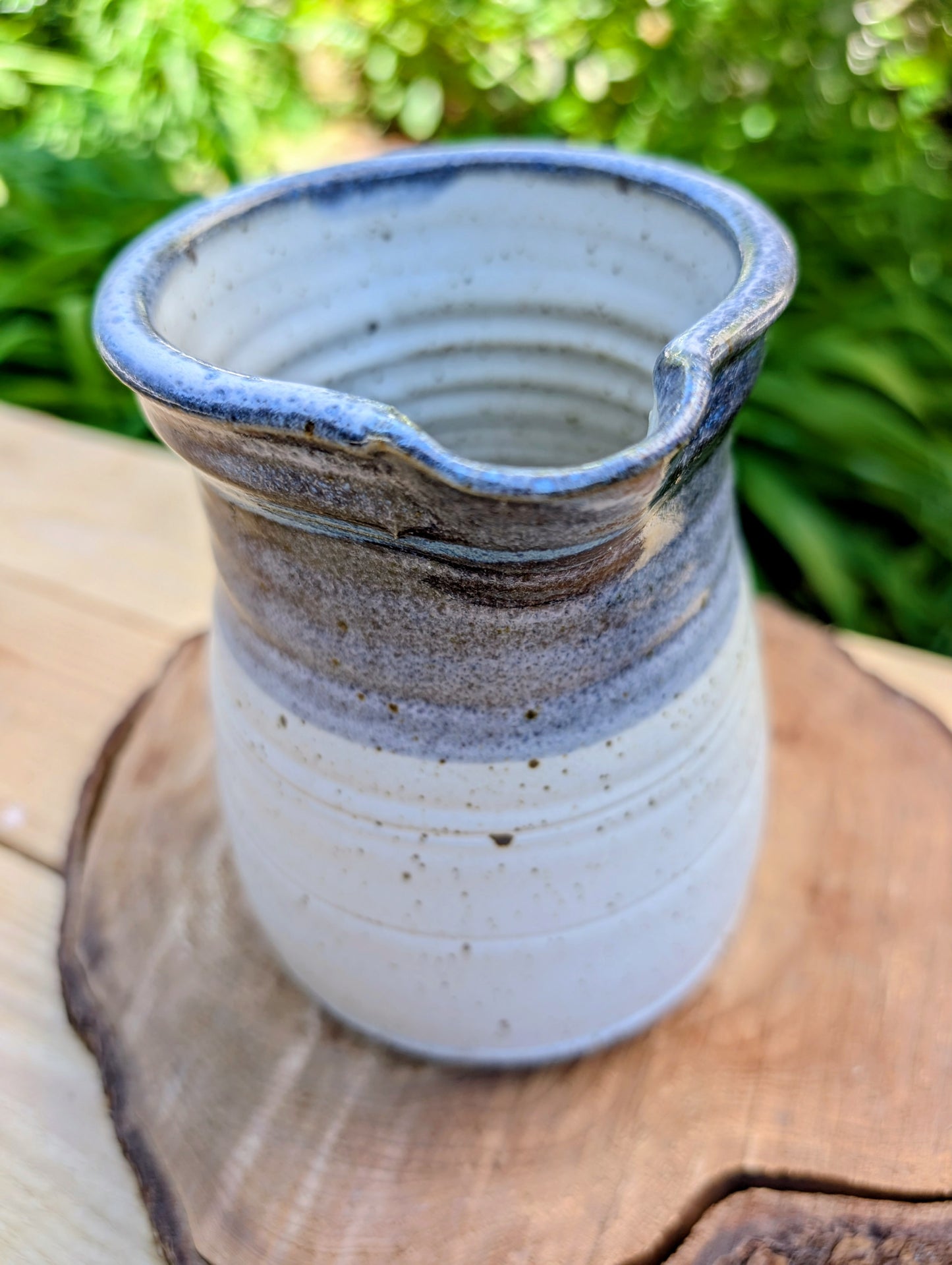 Signed Studio Pottery Pitcher | Blue Gray Speckled Stoneware Creamer Vase