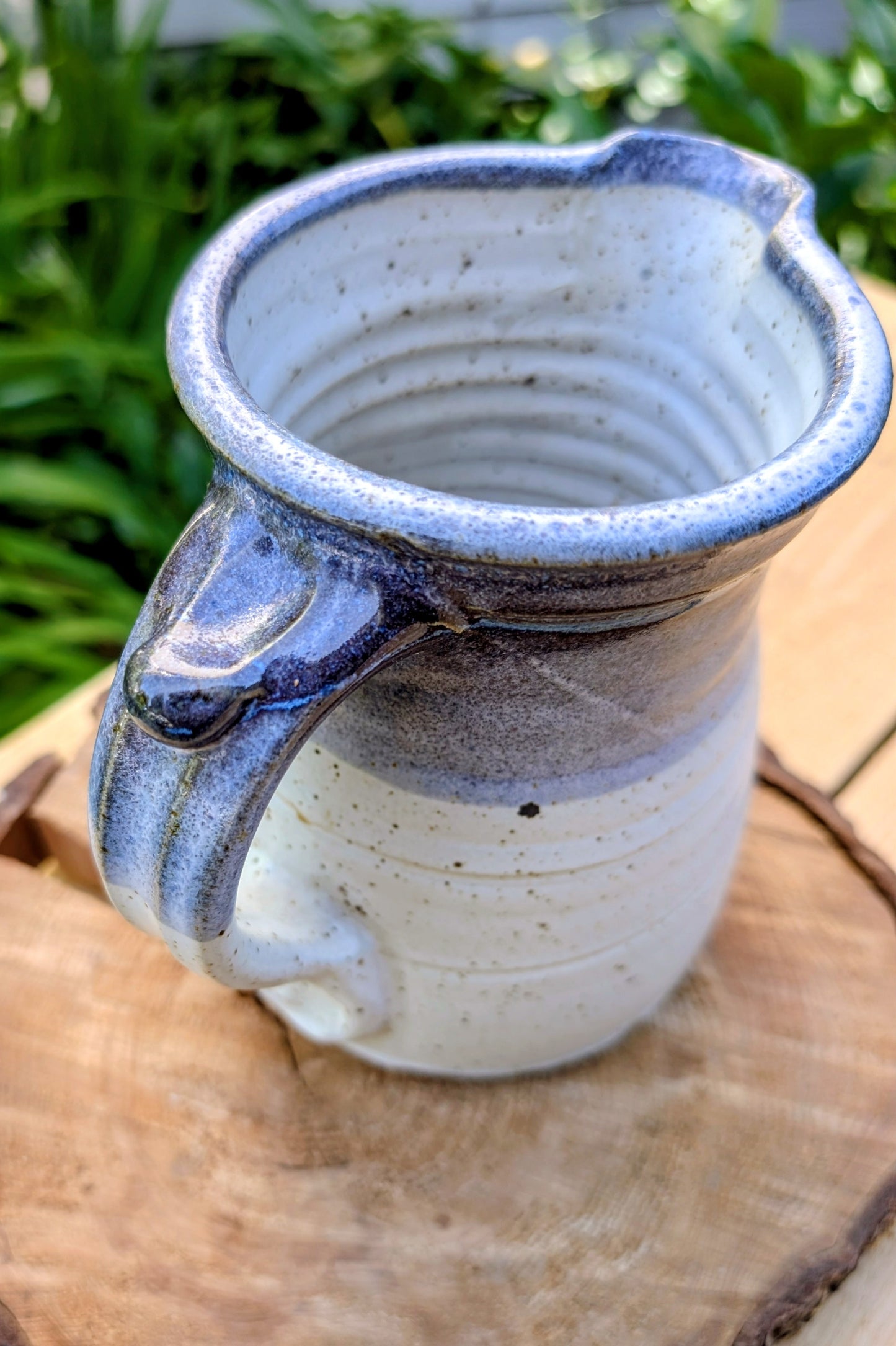 Signed Studio Pottery Pitcher | Blue Gray Speckled Stoneware Creamer Vase
