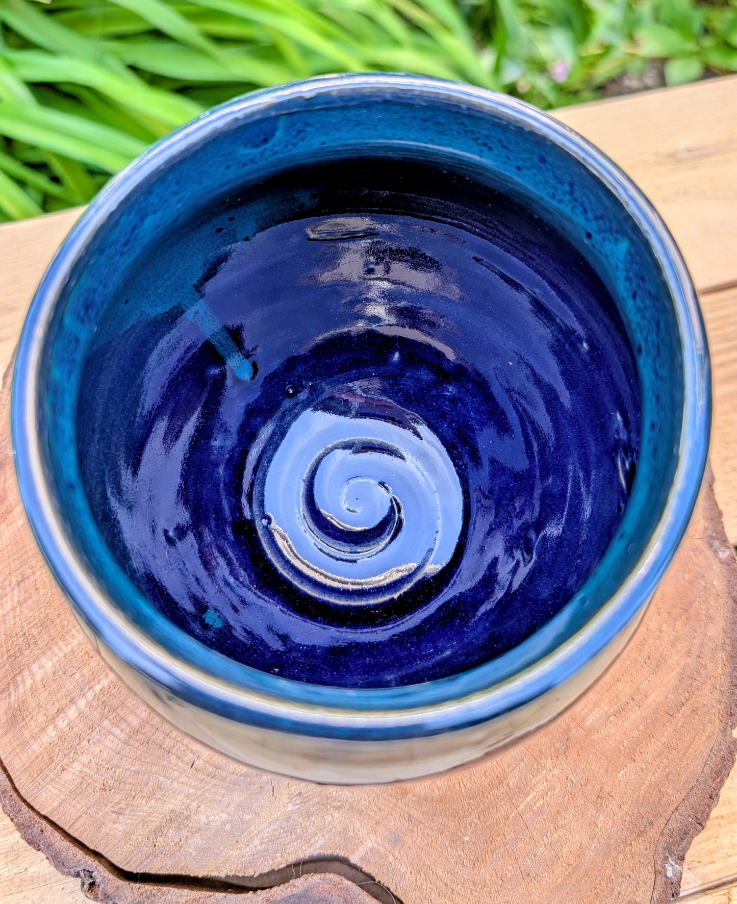 Signed Studio Pottery Vessel | Blue-Green Reduction Glaze Cachepot