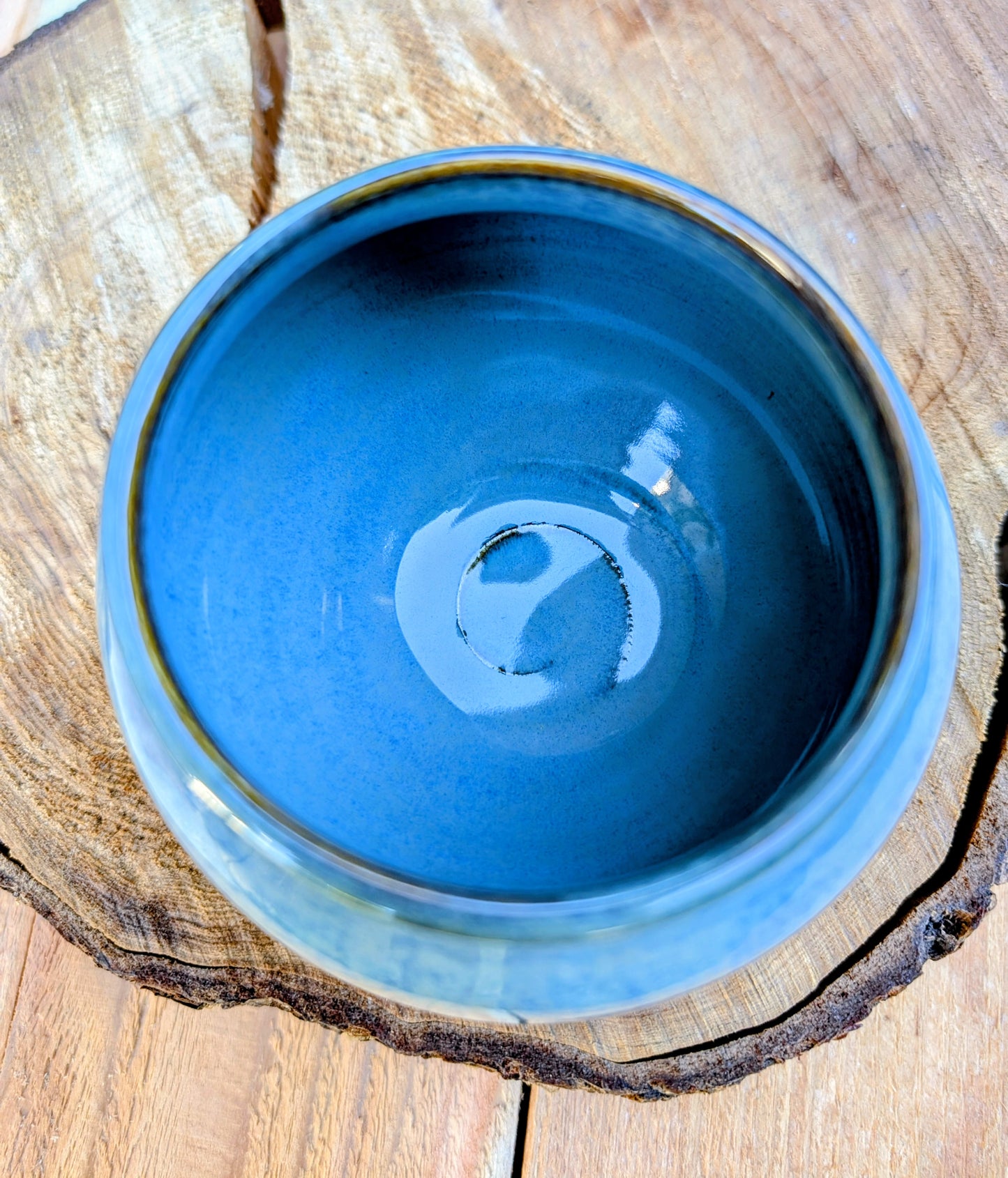Signed Choctaw Studio Pottery Bowl | Earth to Art by C. Young | Blue Green & Sand Glaze Ceramic Vessel