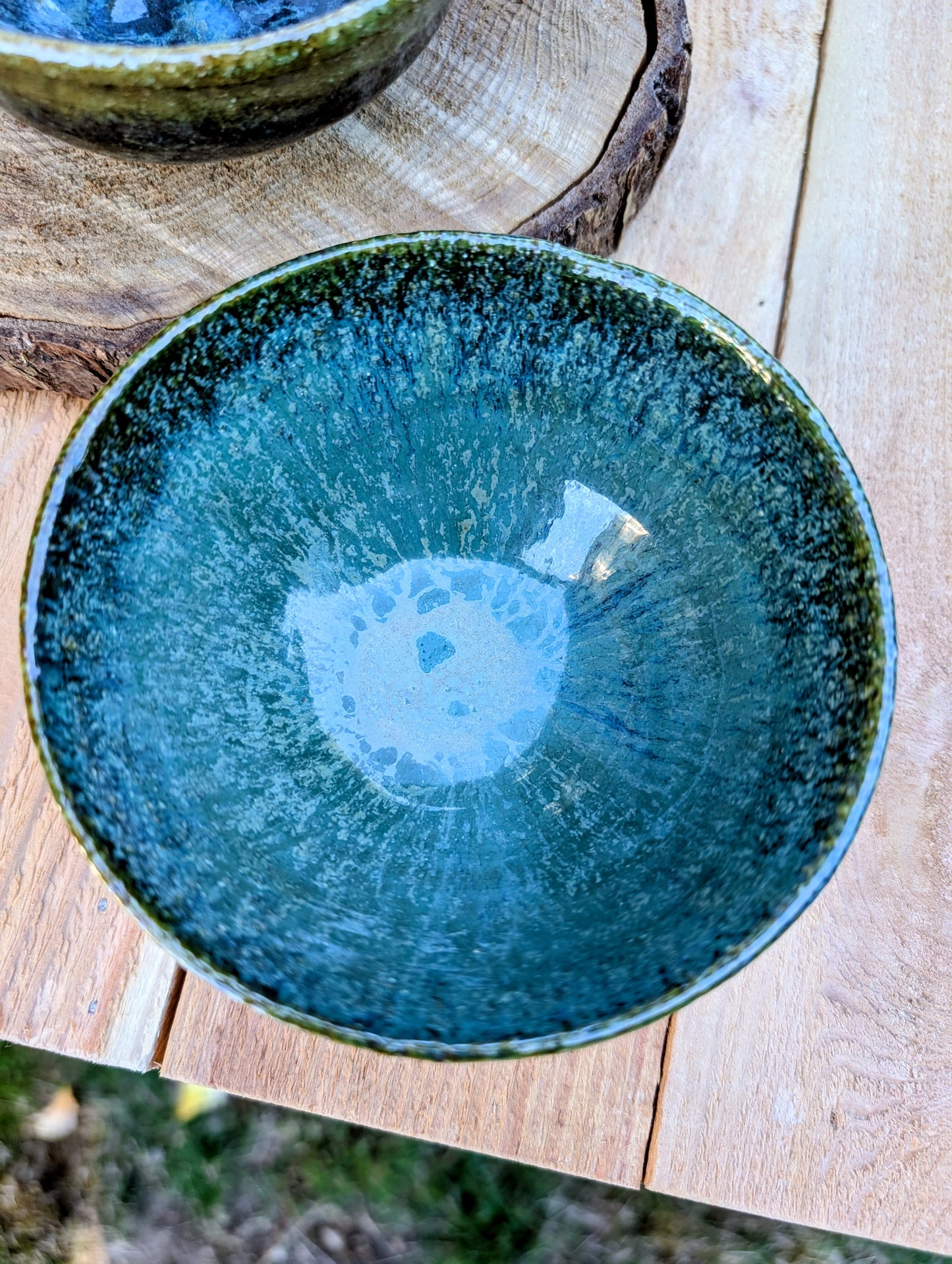 Green Studio Pottery Finger Bowl | Celadon & Earth Glaze Ceramic Dish