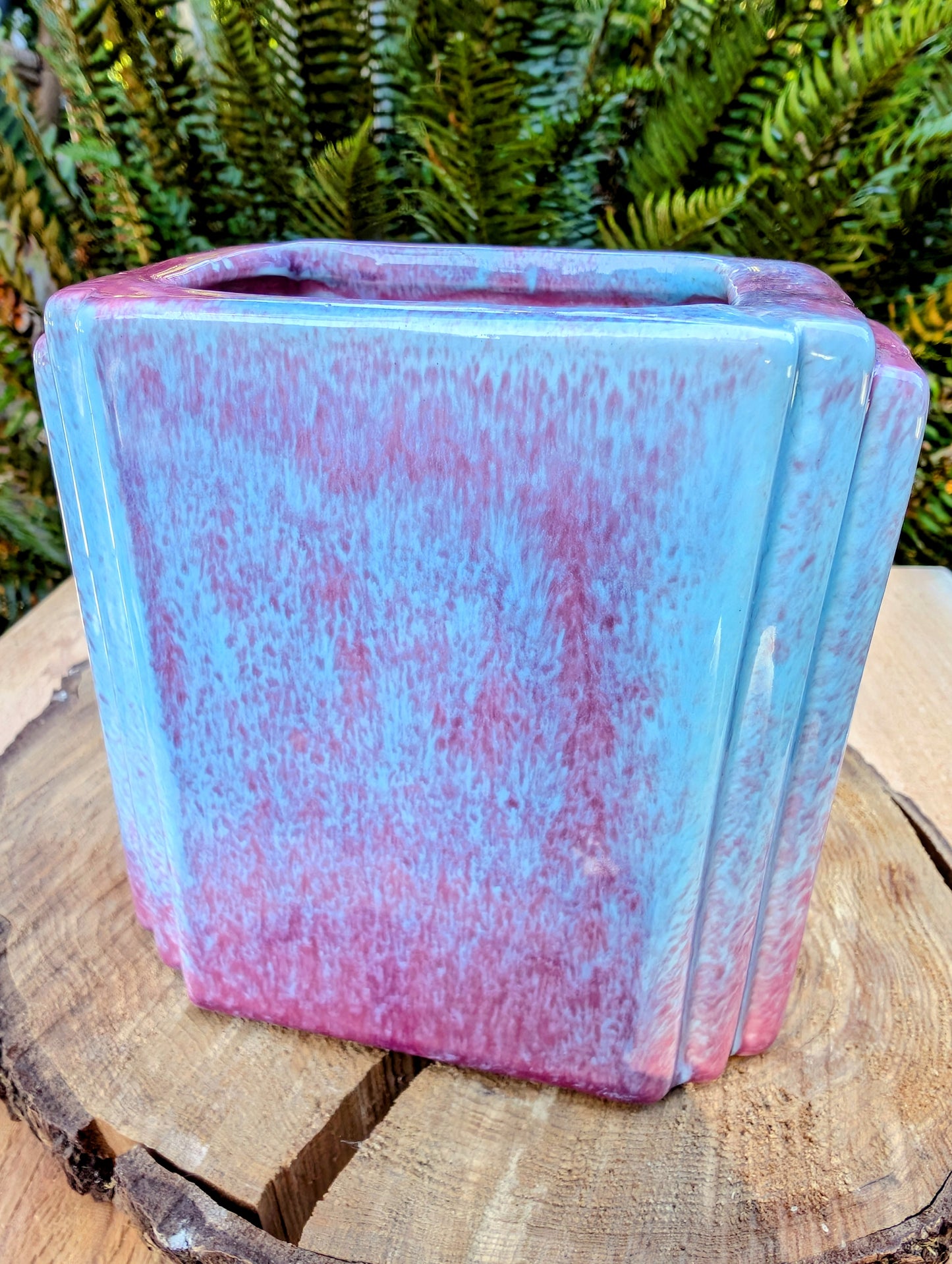 Vintage California Pottery Art Deco Planter | Mauve & Blue Crystalline Glaze Ceramic Cachepot