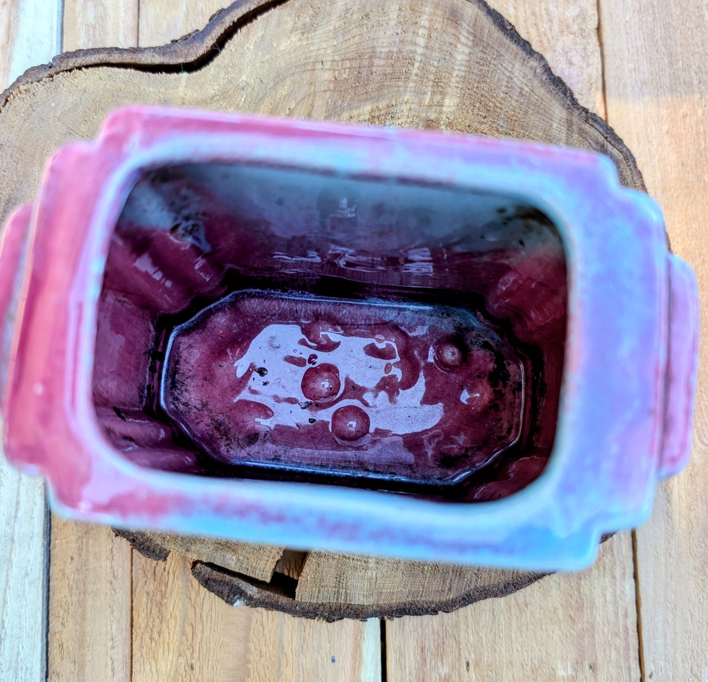 Vintage California Pottery Art Deco Planter | Mauve & Blue Crystalline Glaze Ceramic Cachepot