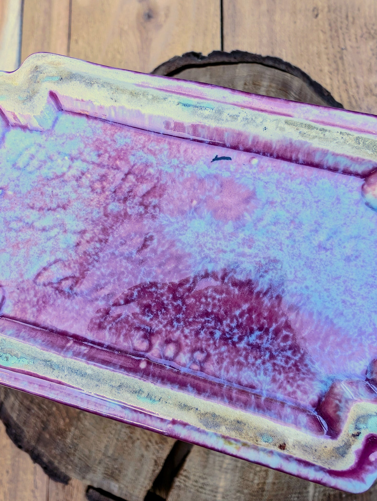 Vintage California Pottery Art Deco Planter | Mauve & Blue Crystalline Glaze Ceramic Cachepot