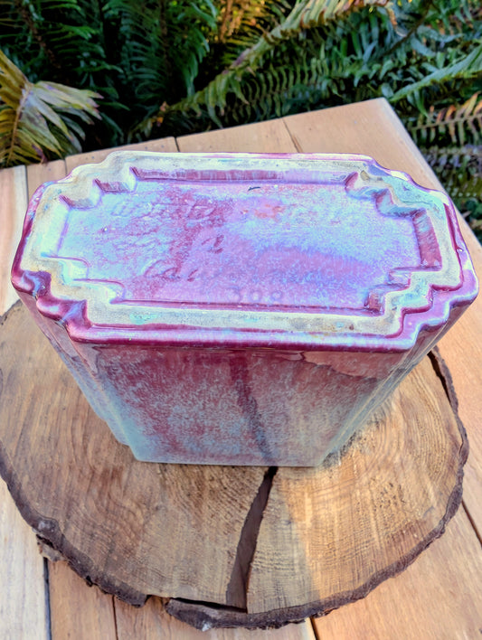 Vintage California Pottery Art Deco Planter | Mauve & Blue Crystalline Glaze Ceramic Cachepot
