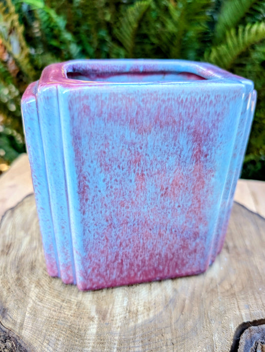 Vintage California Pottery Art Deco Planter | Mauve & Blue Crystalline Glaze Ceramic Cachepot