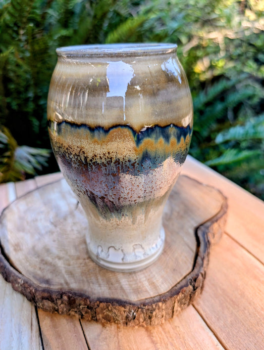 Alan Miner Signed Studio Pottery Vase (2018) | New Mexico Stoneware Vessel with Crystalline Blue & Earth Glazes