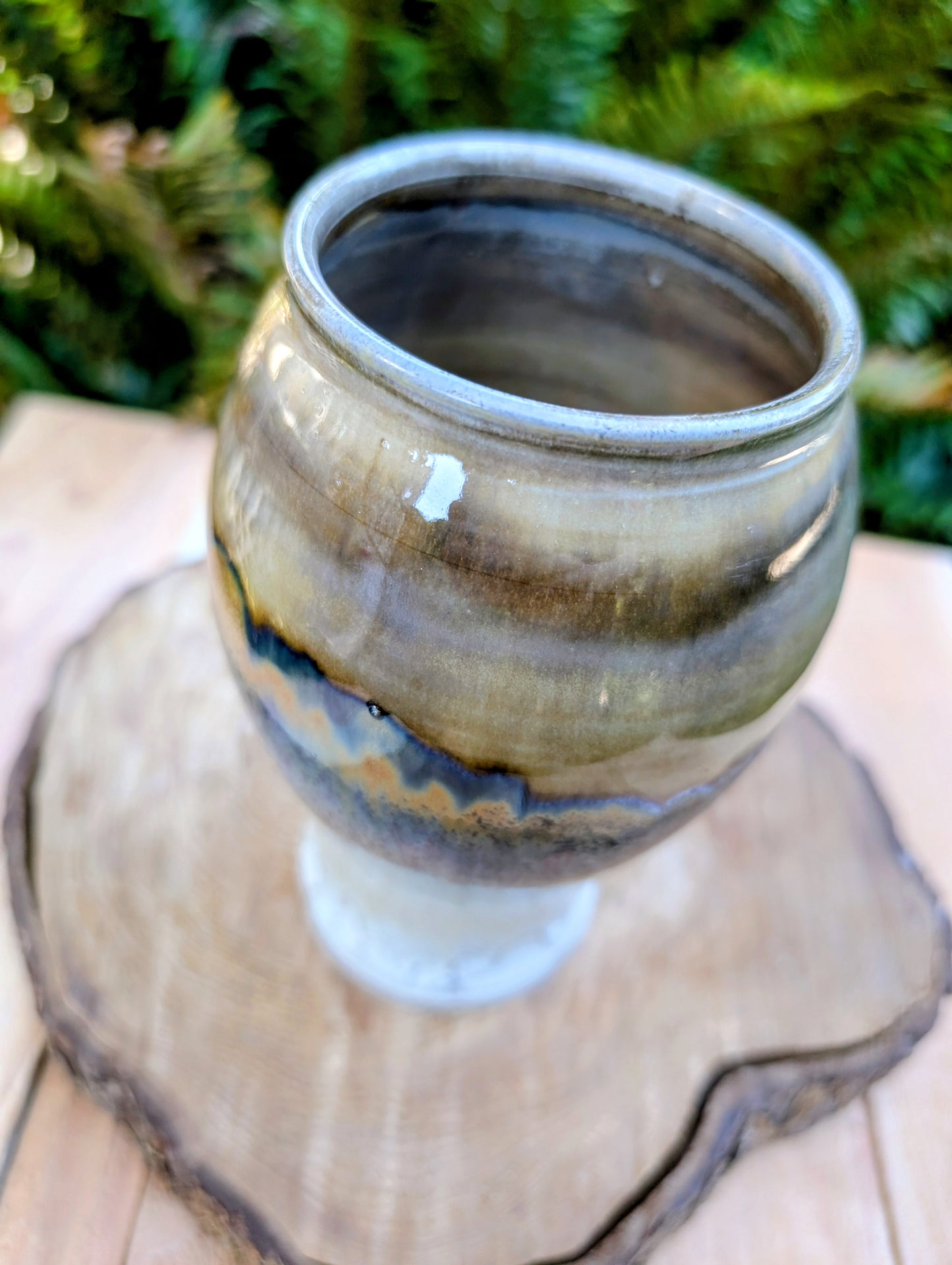 Alan Miner Signed Studio Pottery Vase (2018) | New Mexico Stoneware Vessel with Crystalline Blue & Earth Glazes