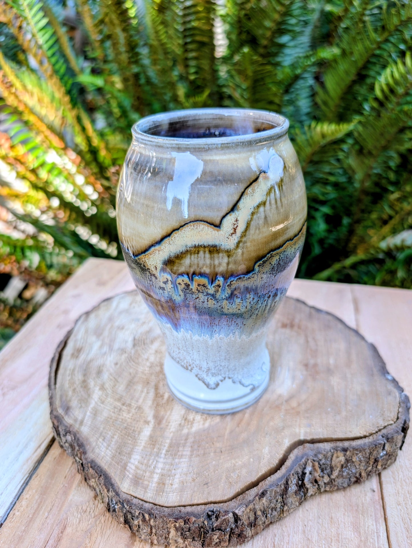 Alan Miner Signed Studio Pottery Vase (2018) | New Mexico Stoneware Vessel with Crystalline Blue & Earth Glazes