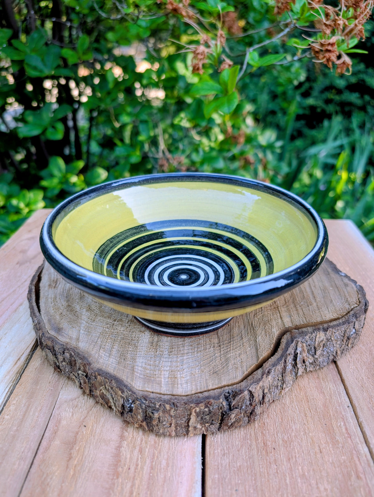 Signed Laurie Gates Bumblebee Stoneware Bowl | Honey Yellow Artisan Pottery Serving Bowl