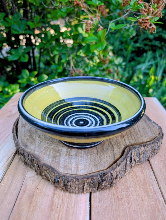 Signed Laurie Gates Bumblebee Stoneware Bowl | Honey Yellow Artisan Pottery Serving Bowl