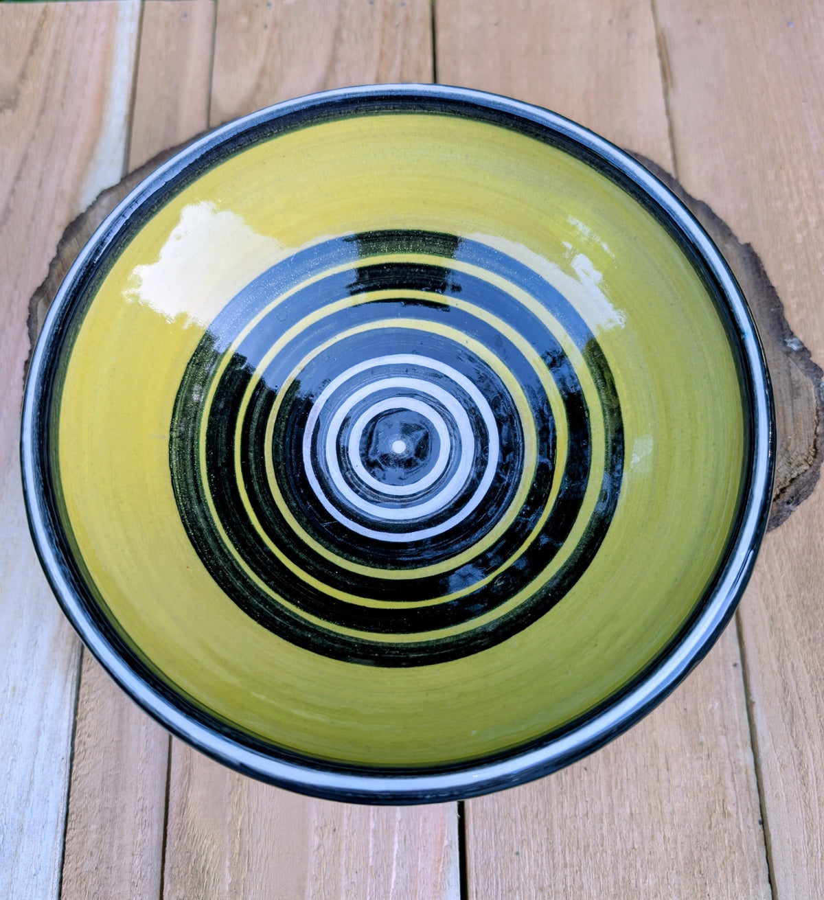 Signed Laurie Gates Bumblebee Stoneware Bowl | Honey Yellow Artisan Pottery Serving Bowl