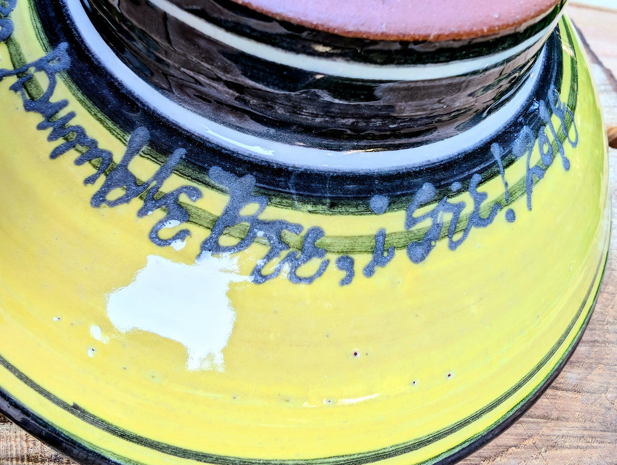 Signed Laurie Gates Bumblebee Stoneware Bowl | Honey Yellow Artisan Pottery Serving Bowl