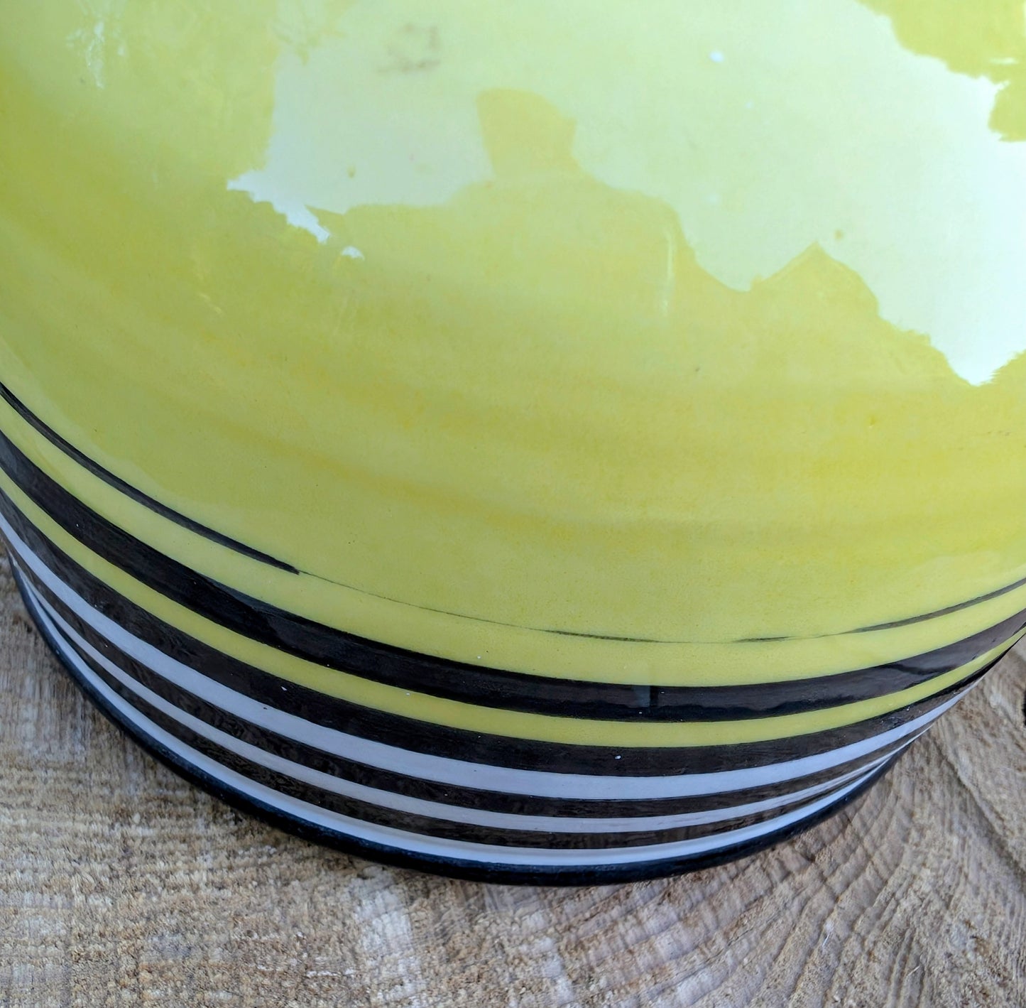 Vintage Signed Studio Pottery Bowl | Yellow & Black Striped Artisan Ceramic Bowl