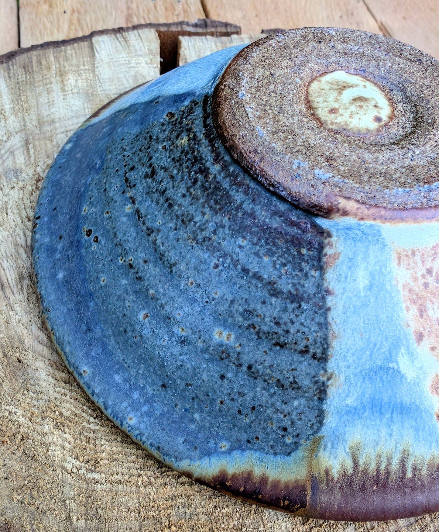 Studio Pottery Finger Bowl | Brown & Blue Artisan Ceramic Bowl