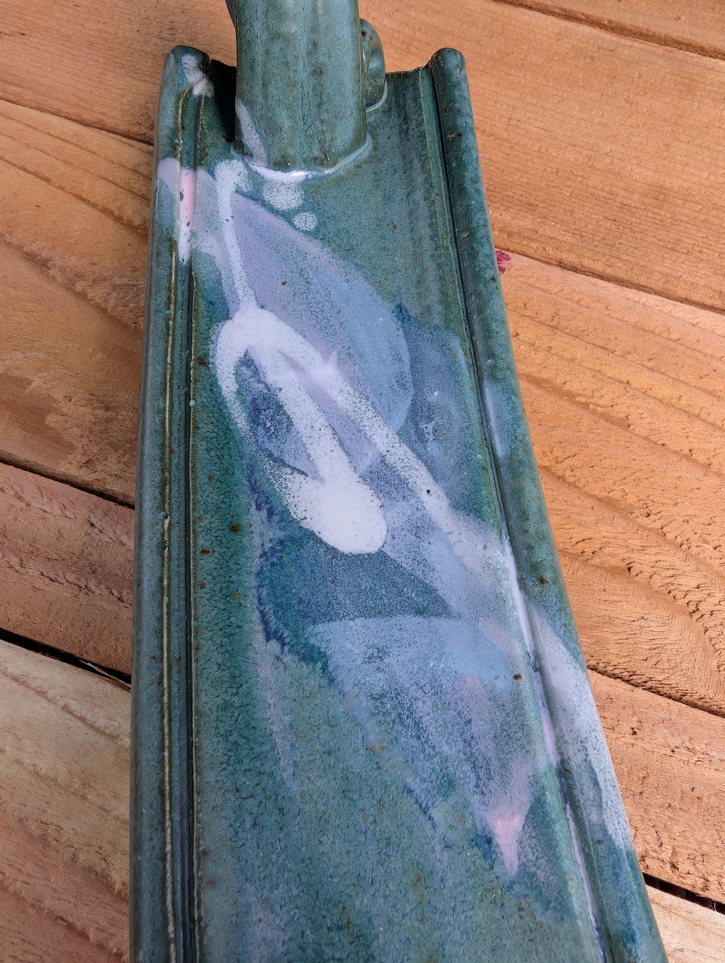 Vintage Studio Pottery Candle Holder | Green & Blue Artisan Ceramic Accent