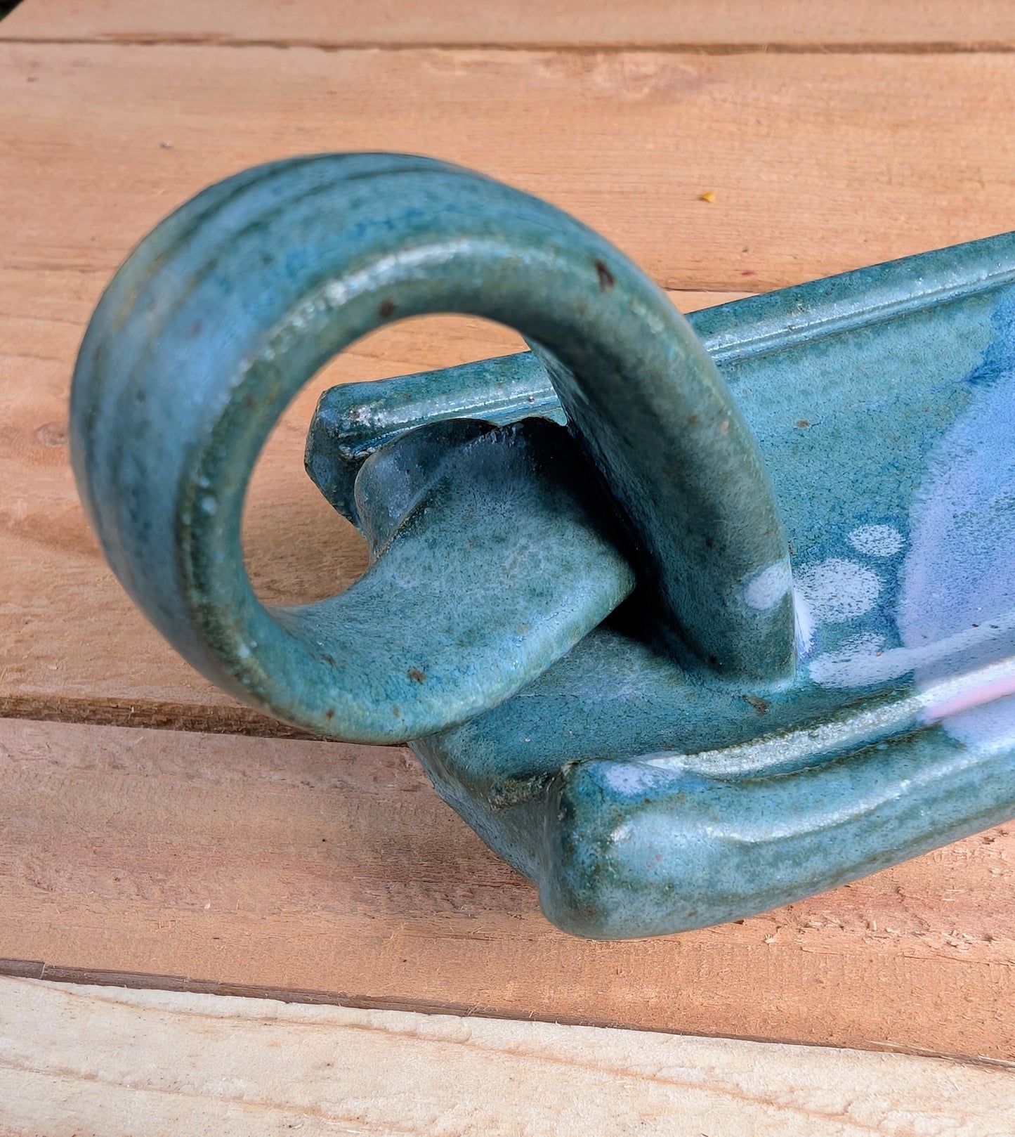 Vintage Studio Pottery Candle Holder | Green & Blue Artisan Ceramic Accent