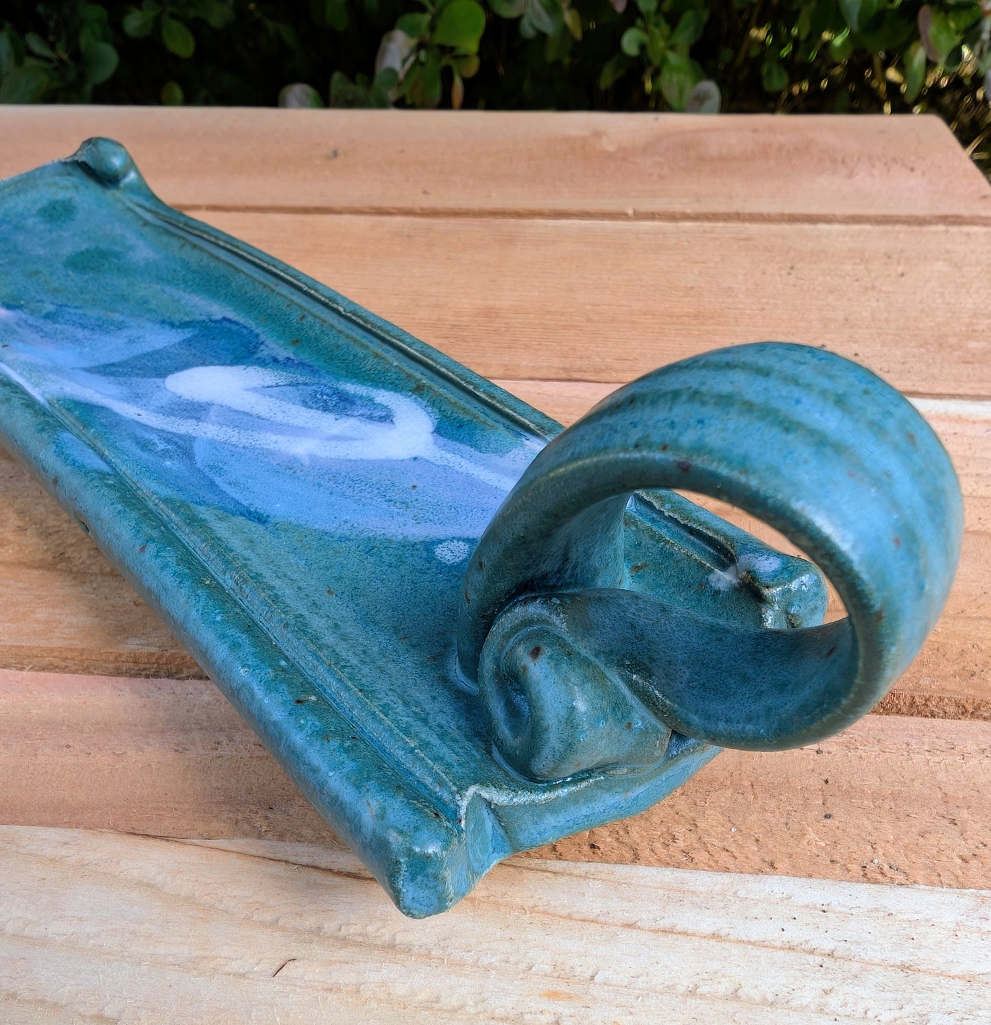 Vintage Studio Pottery Candle Holder | Green & Blue Artisan Ceramic Accent