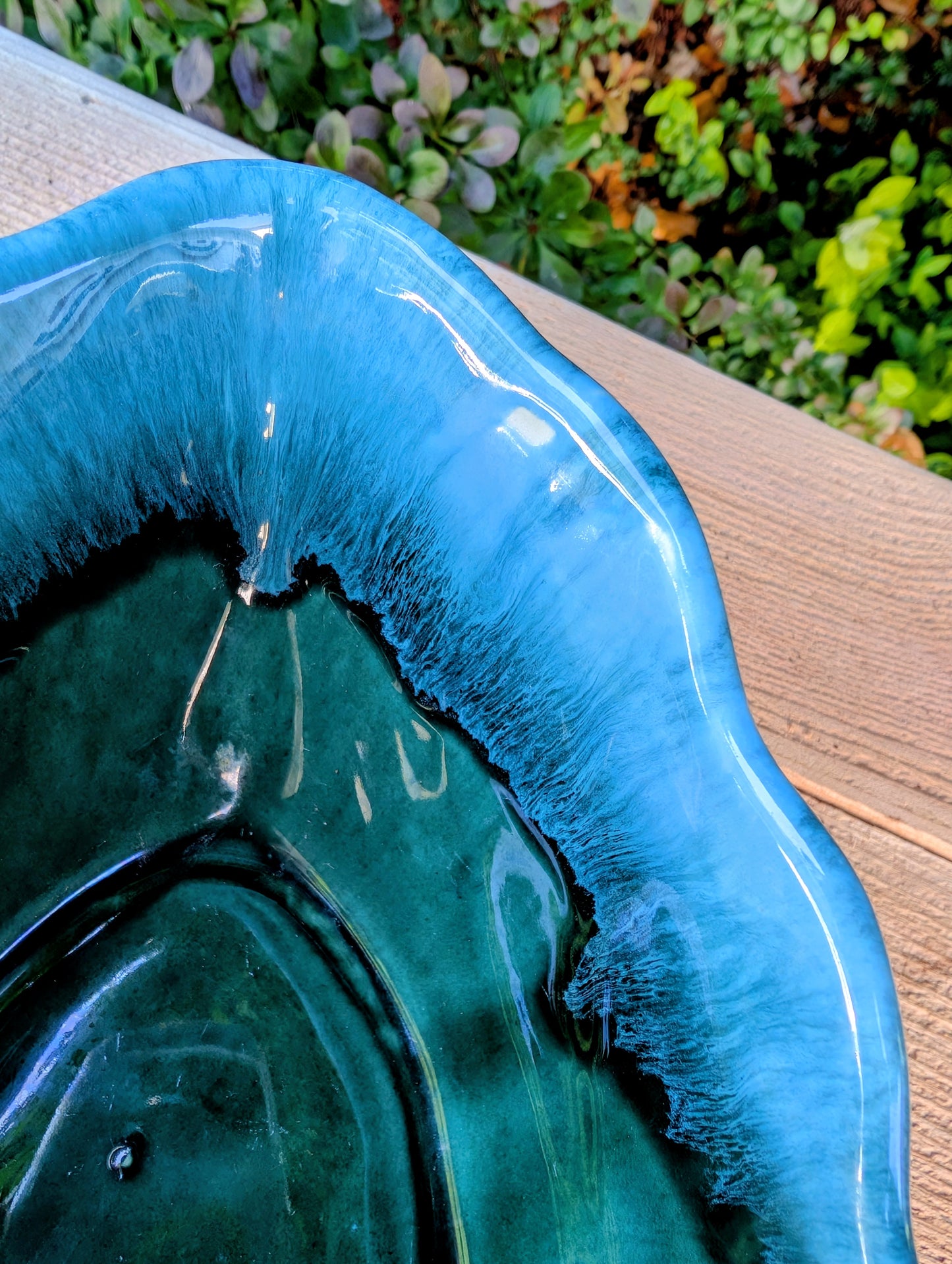 Vintage Hull Pottery Bowl F77 | Woodland Green Scalloped Art Pottery Centerpiece