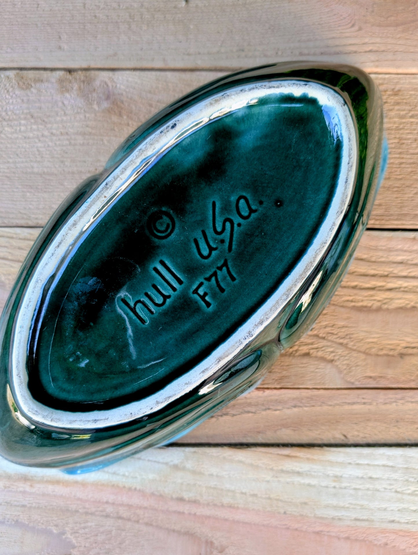 Vintage Hull Pottery Bowl F77 | Woodland Green Scalloped Art Pottery Centerpiece