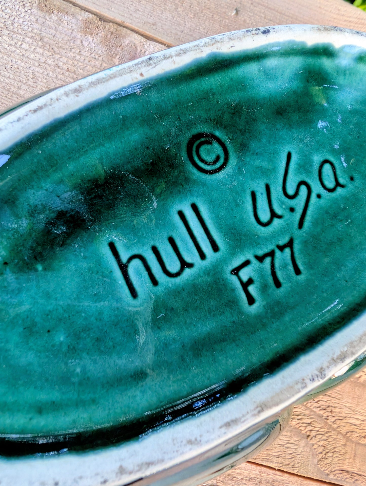 Vintage Hull Pottery Bowl F77 | Woodland Green Scalloped Art Pottery Centerpiece