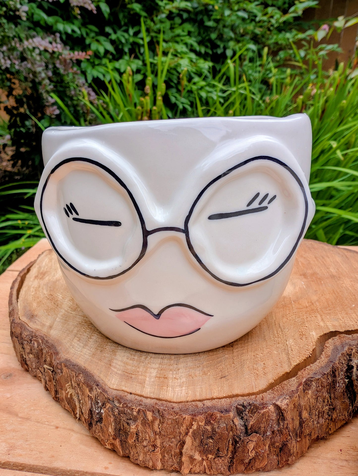 Ladies with Glasses Ceramic Planter Set | Whimsical Face Cachepots