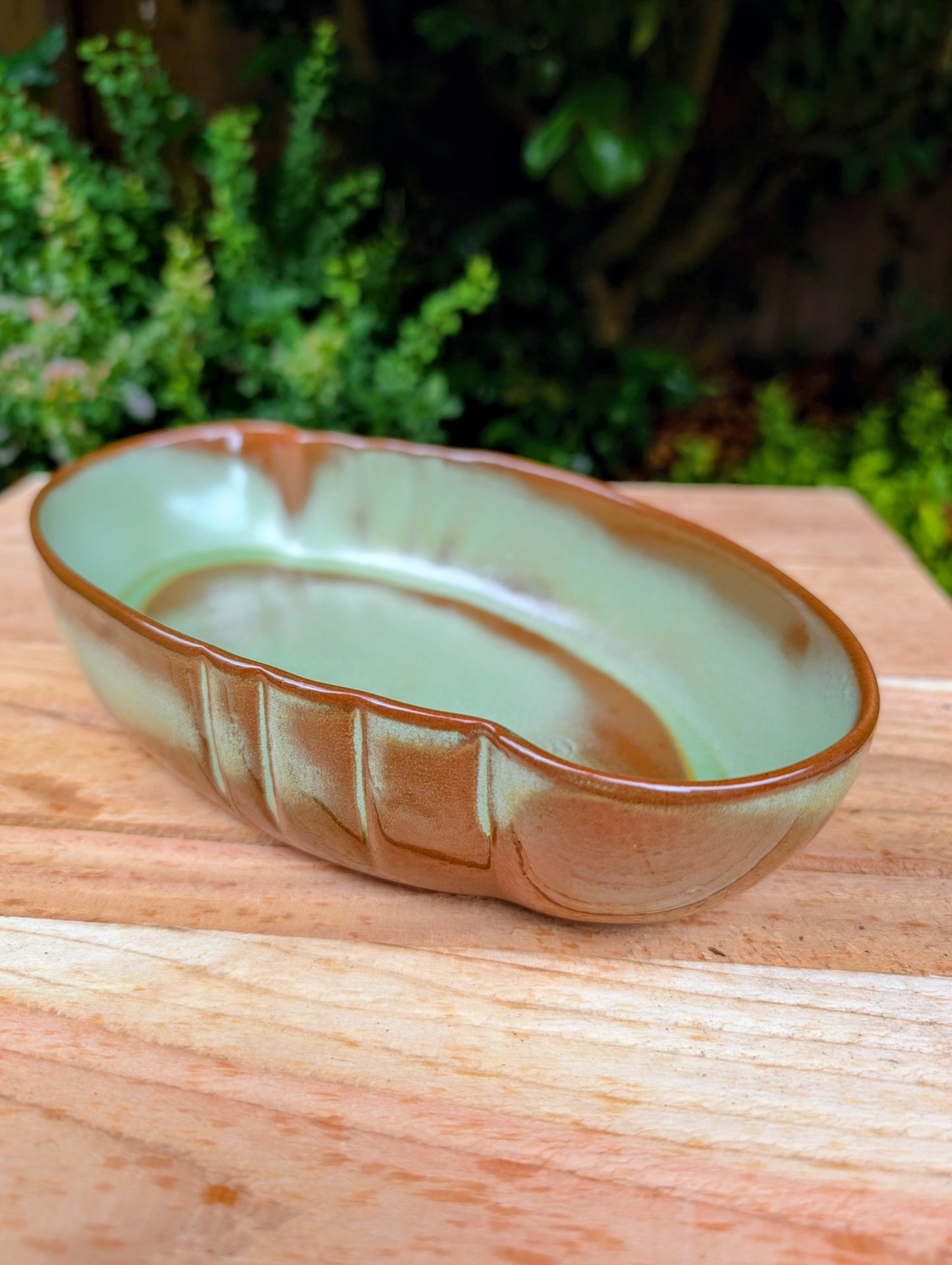 Vintage Frankoma Pottery Bowl #205 | Sage Green Oval Serving Dish