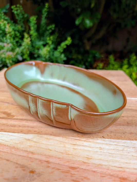 Vintage Frankoma Pottery Bowl #205 | Sage Green Oval Serving Dish