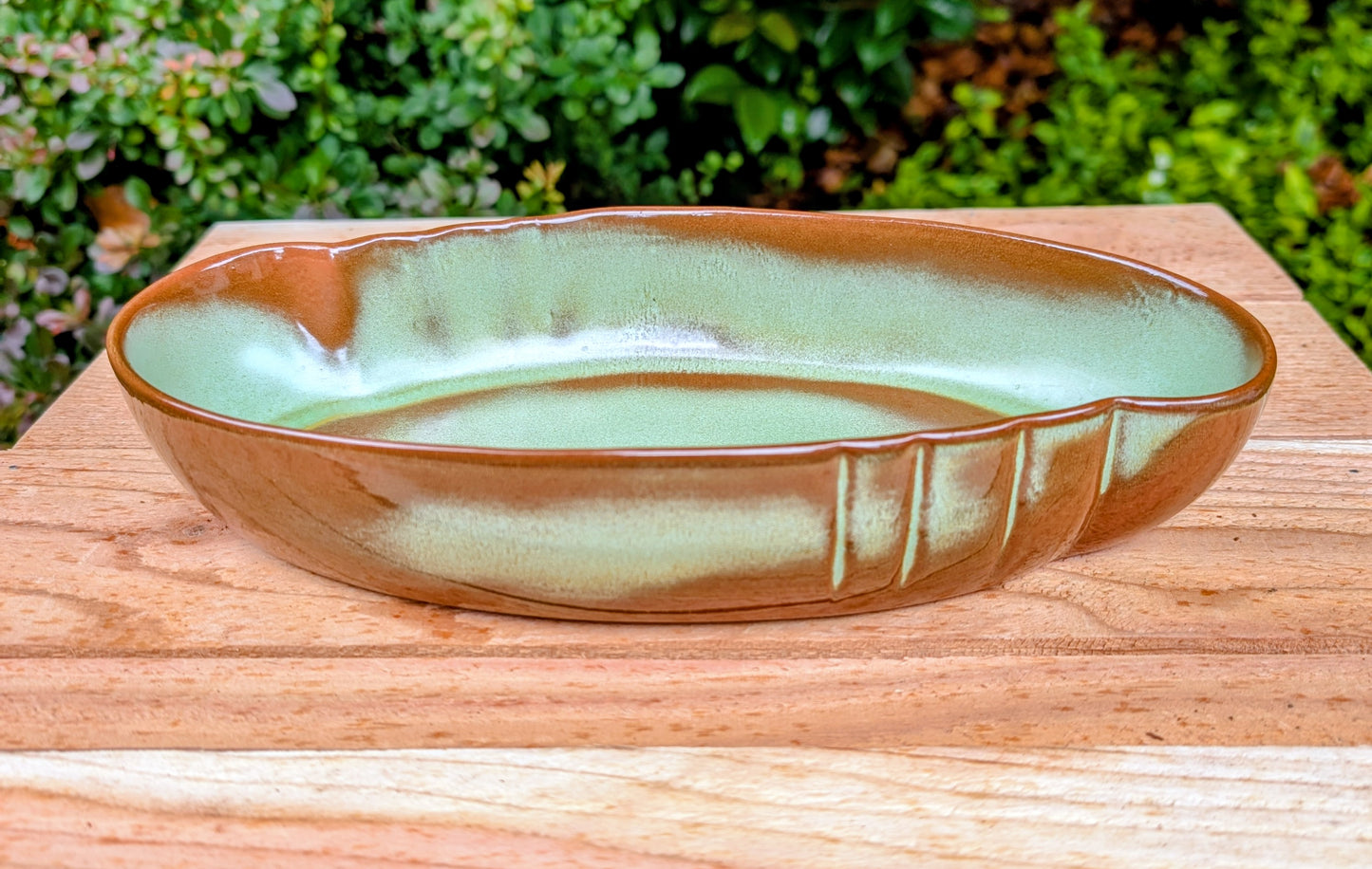 Vintage Frankoma Pottery Bowl #205 | Sage Green Oval Serving Dish