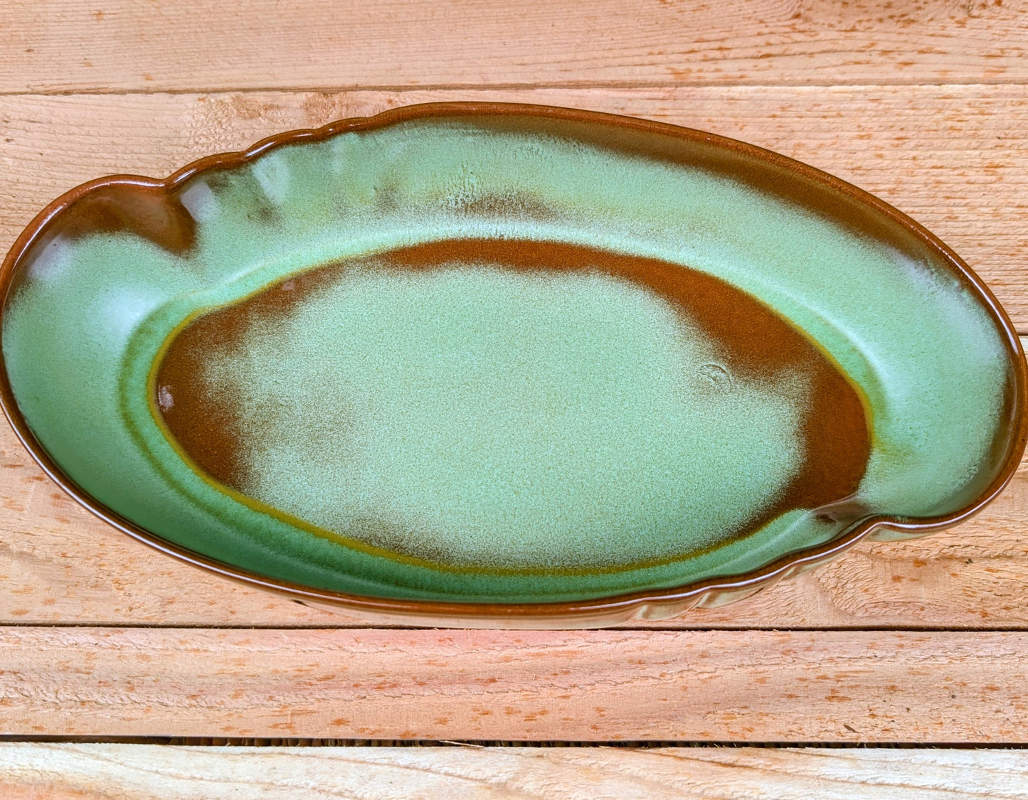 Vintage Frankoma Pottery Bowl #205 | Sage Green Oval Serving Dish
