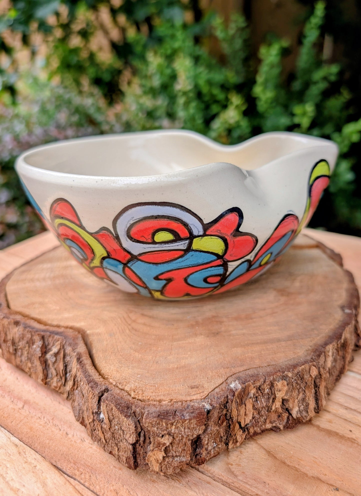 Kelly Jo Studio Pottery Art Bowl | Signed Hand-Painted Abstract Ceramic Bowl