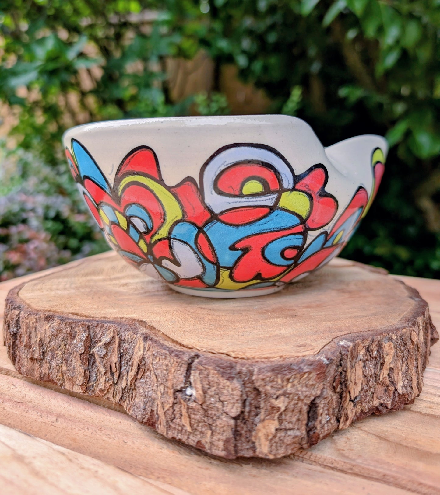 Kelly Jo Studio Pottery Art Bowl | Signed Hand-Painted Abstract Ceramic Bowl